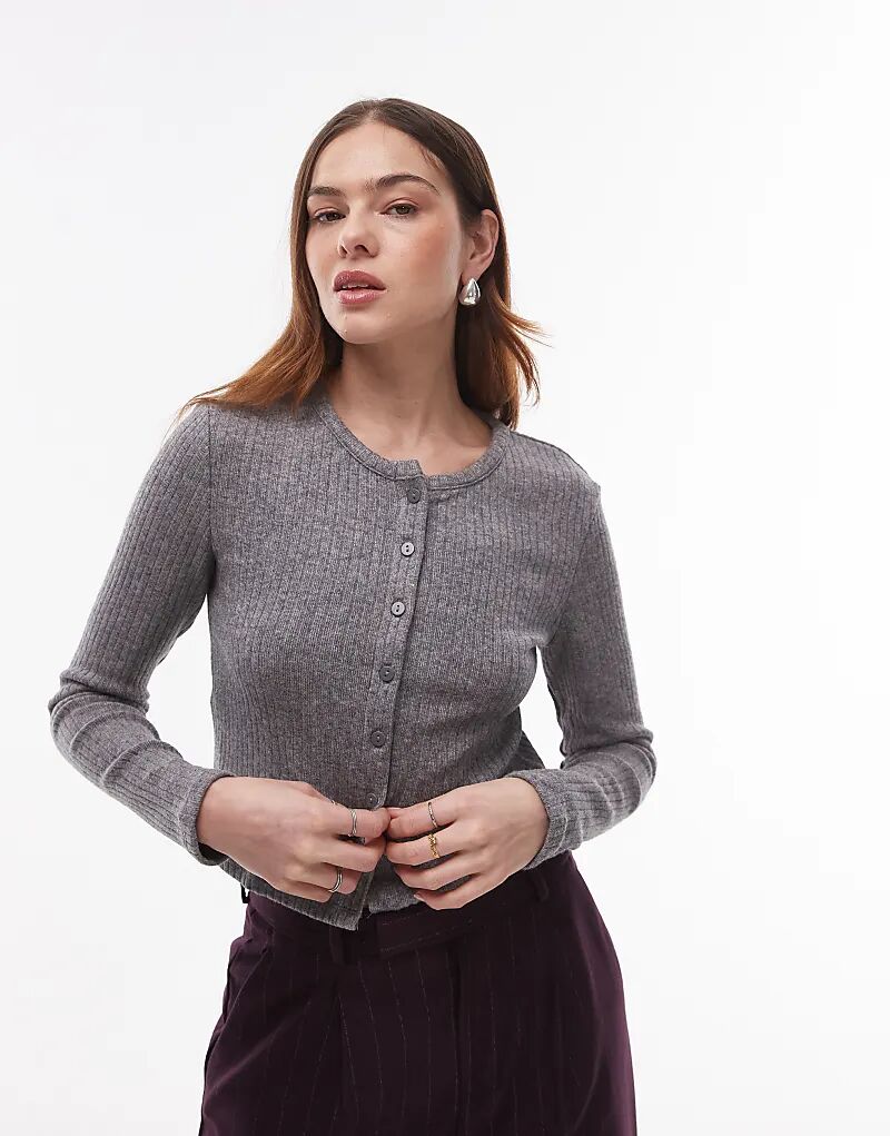 

Кардиган с круглым вырезом серого цвета Mango