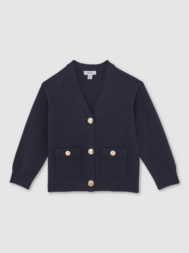 Детский кардиган Mila с вязаным рельефным узором и пуговицами Reiss, Navy — фото 2
