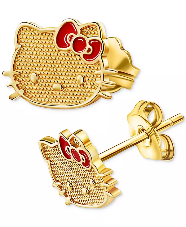 

Серьги-Гвоздики Hello Kitty с красным эмалевым бантом из 10-каратного золота Macy'S, gold