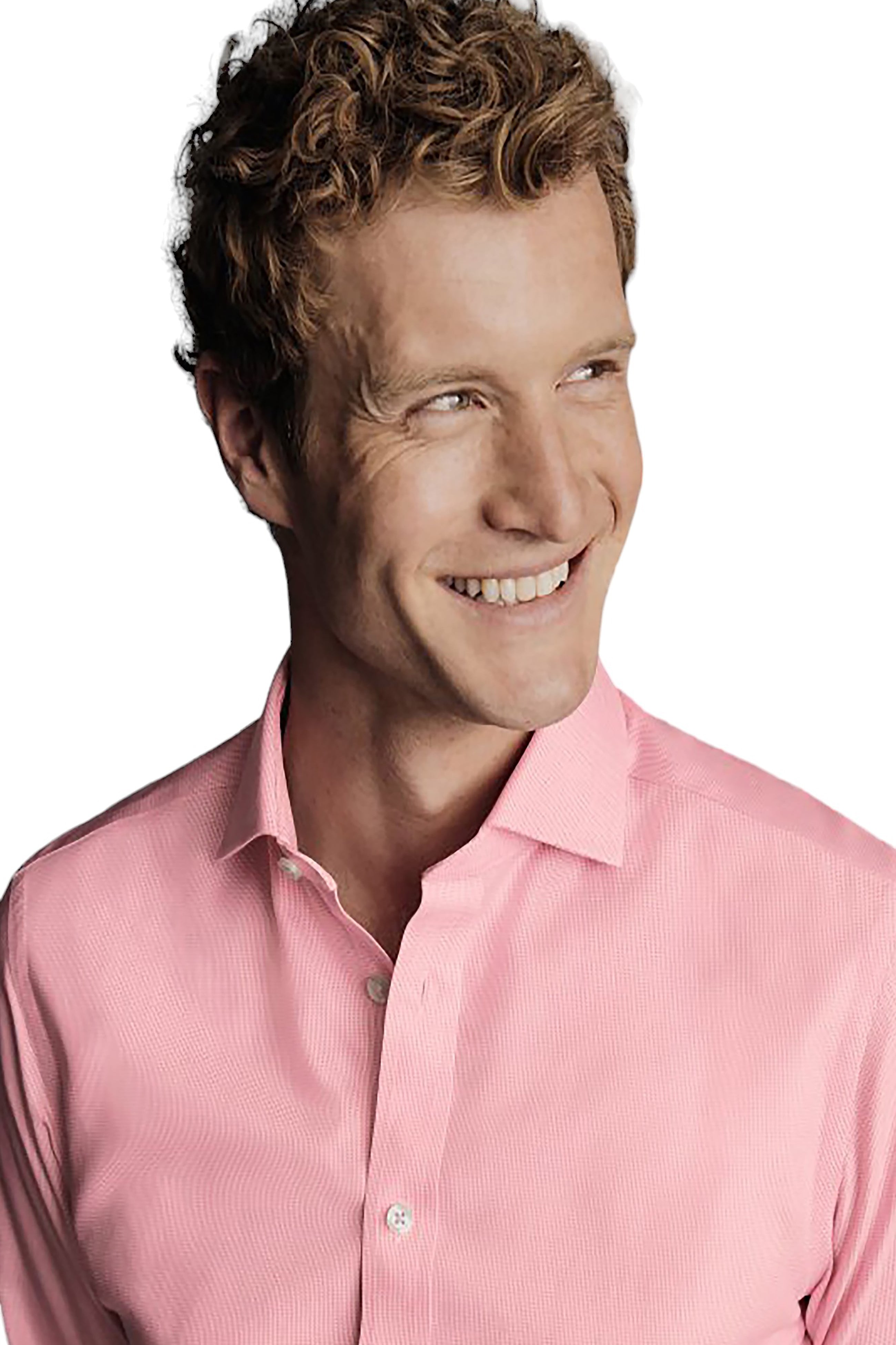 

Charles Tyrwhitt Мужская рубашка Non-Iron Clifton Weave Cutaway Slim Fit с одним манжетом, розовый