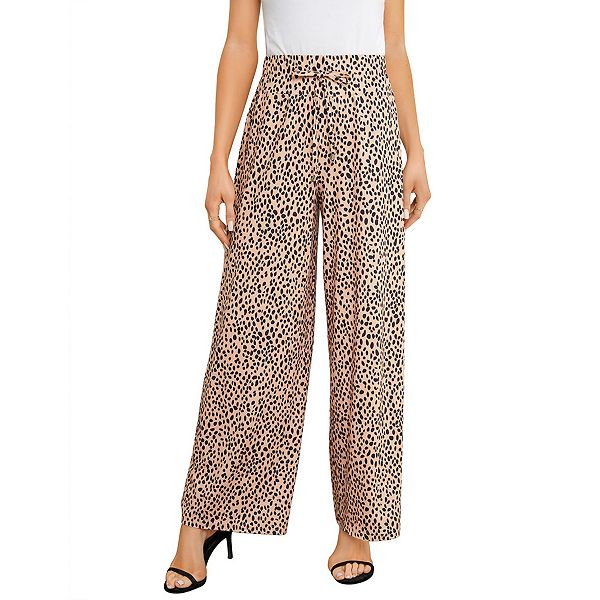 

Женские палаццо с широкими штанинами, высокие свободные брюки с эластичным поясом на шнурке Seoria, Coffee Black Spots