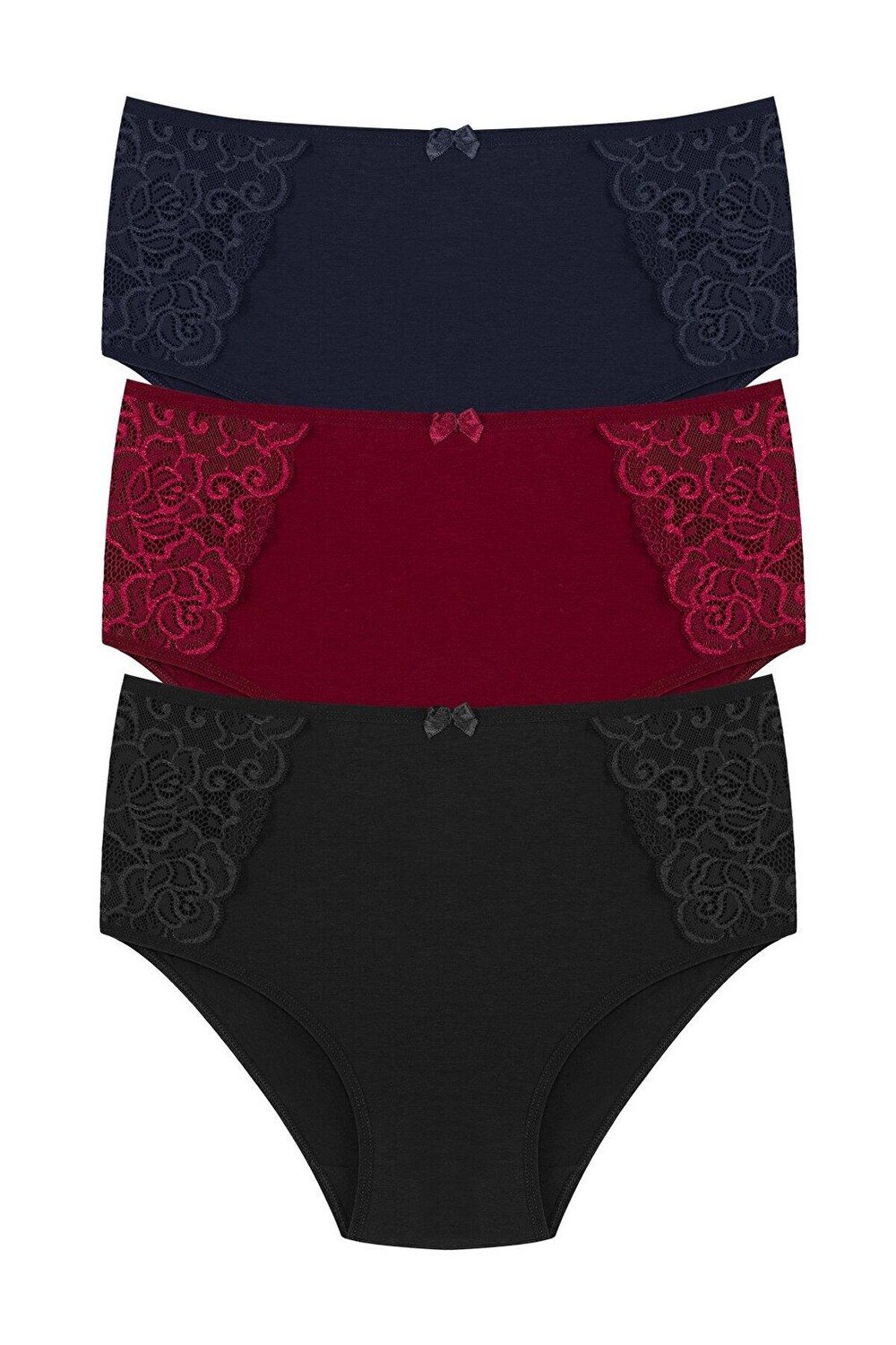 

Хлопковые кружевные трусики больших размеров с высокой талией по бокам, женские трусики из 3 предметов HNX, темно-сине-черный