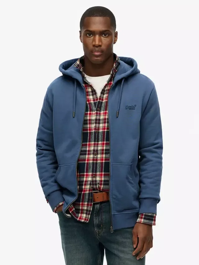 Худи на молнии с логотипом Essential Superdry, Heritage Washed Blue
