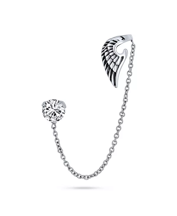 

Духовный ангел-хранитель, хрящ, перо, крыло, мочка уха, серьга-кафф с цепочкой, фианит, нержавеющая сталь, 1 шт. Bling Jewelry, silver