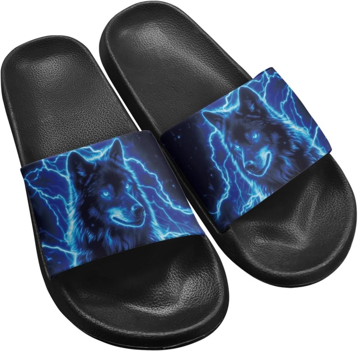 

Сандалии Micoklinlin для женщин и мужчин, милые резиновые шлепанцы-слипоны, модные тапочки для душа, йоги, бассейна и пляжа, водонепроницаемые, Glowing Wolf