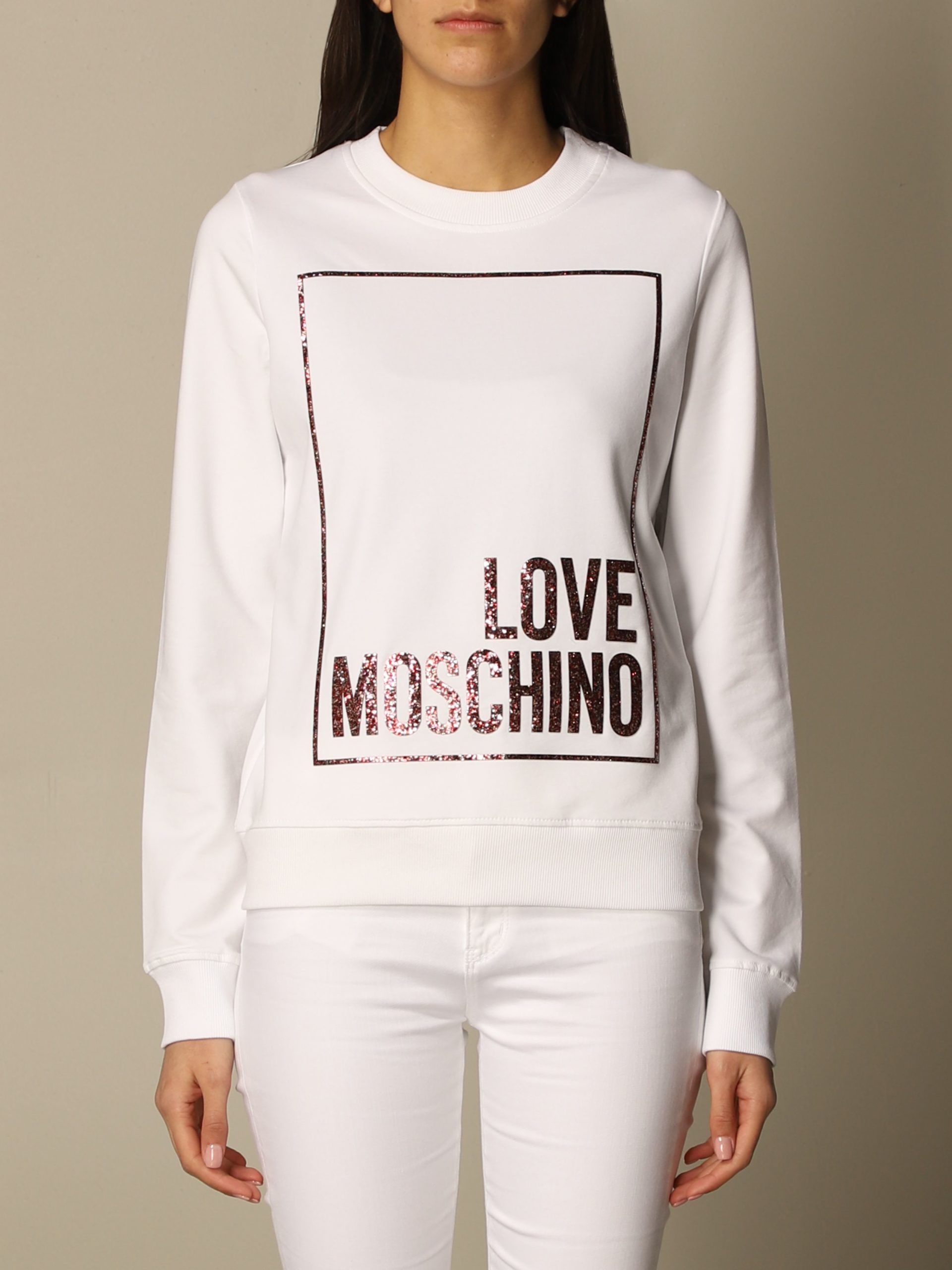 

Белый хлопковый женский свитер LOVE MOSCHINO