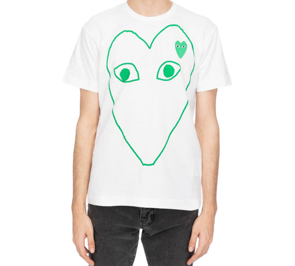 Футболка heart ourlined shape short sleeve tee 'white green' Comme Des Garcons Play, белый — фото 3