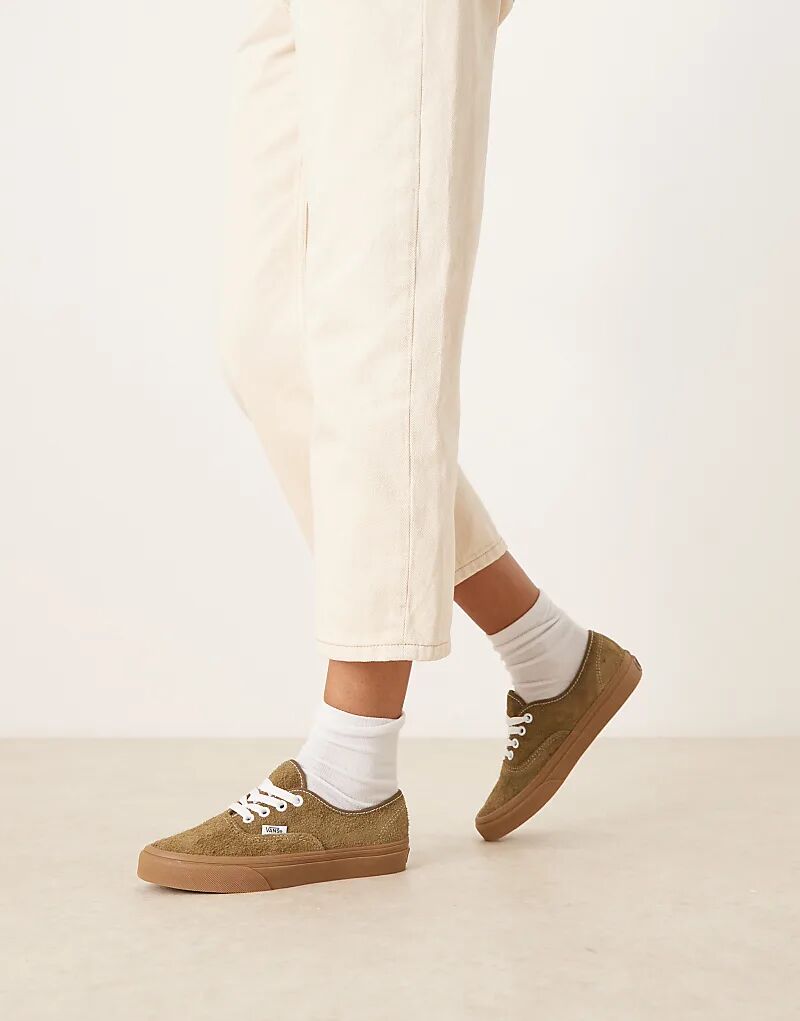 Кроссовки Vans Authentic из ворсистой замши оливково-зеленого цвета с резиновой подошвой — фото 4