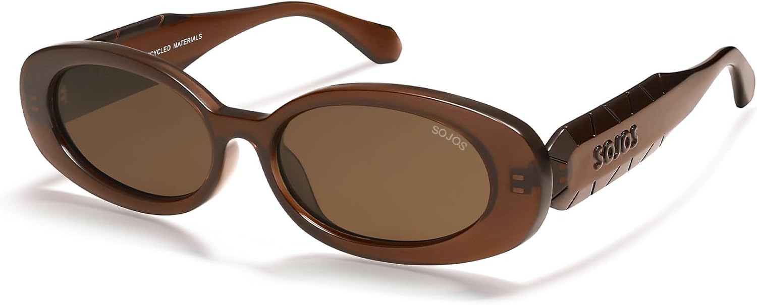 

Солнцезащитные очки SOJOS Ocean Collection Retro Oval Polarized для женщин и мужчин, винтажная оправа из переработанного пластика, экологичные, для защиты от солнца, Braun