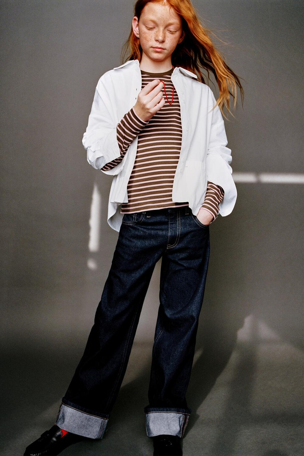 

Широкие джинсы с отворотами ZARA, синий