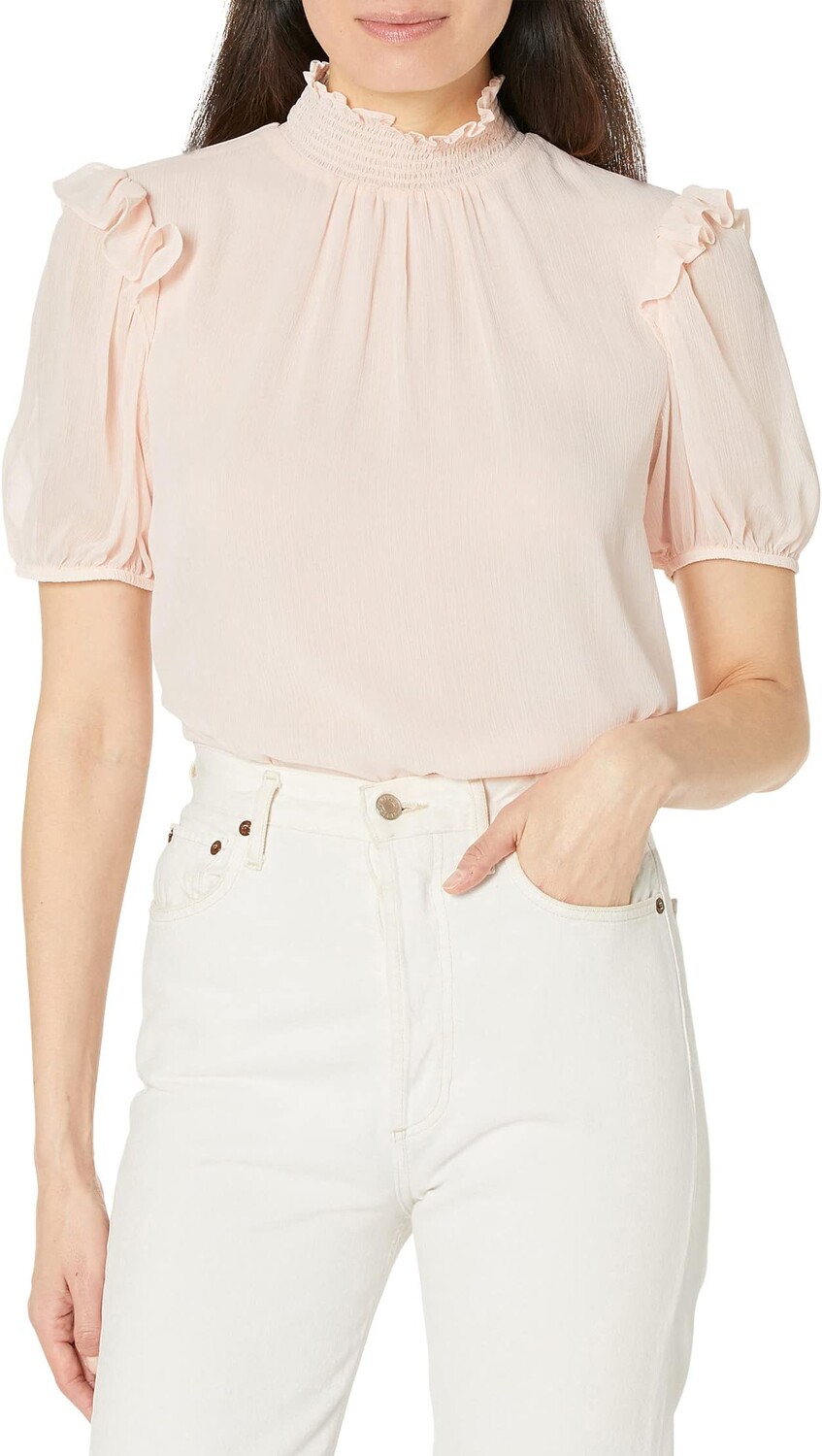 

Топ Tommy Hilfiger Short Sleeve Ruffle Mock Neck Top, цвет Powder