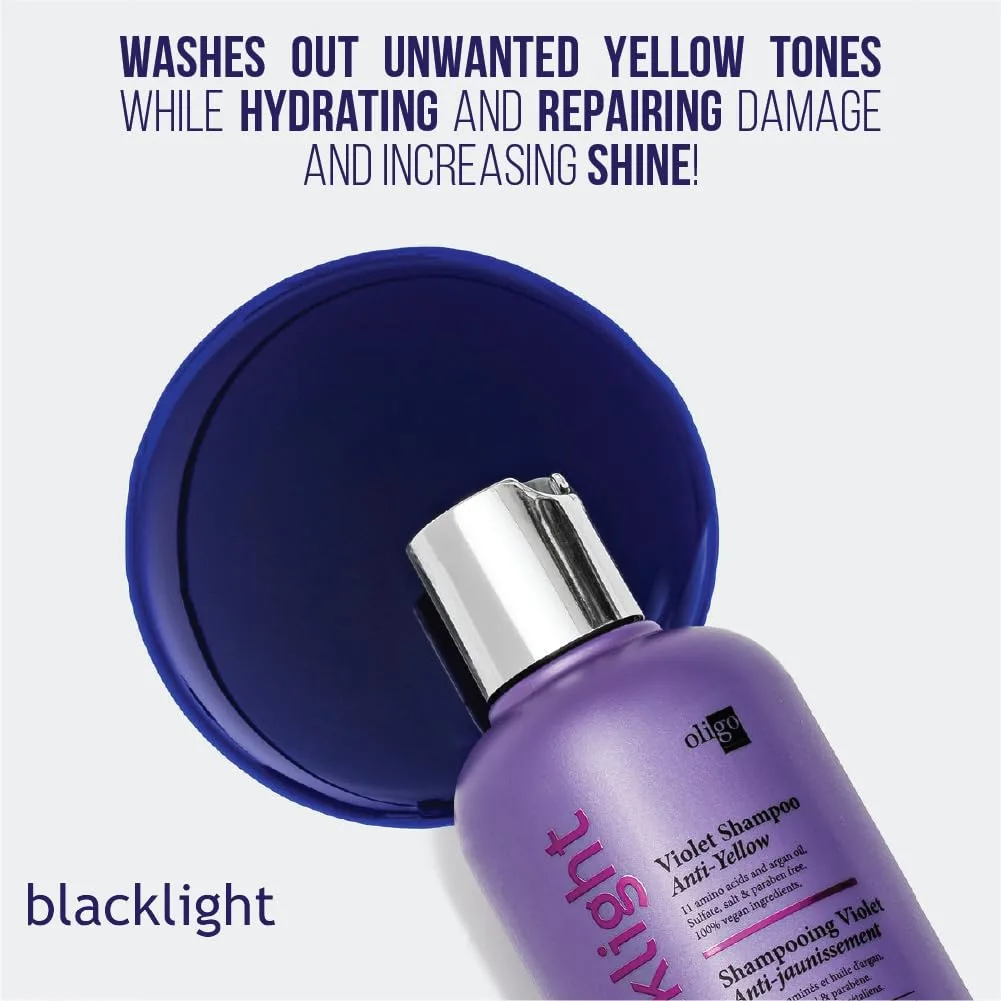 Oligo Professionnel - Blacklight Violet Shampoo - сульфат-фиолетовый шампунь для блонда - веганский - нейтрализует желтизну - освежает выгоревшие пряди - с аргановым маслом - увлажняющая формула - 250 мл, white — фото 3