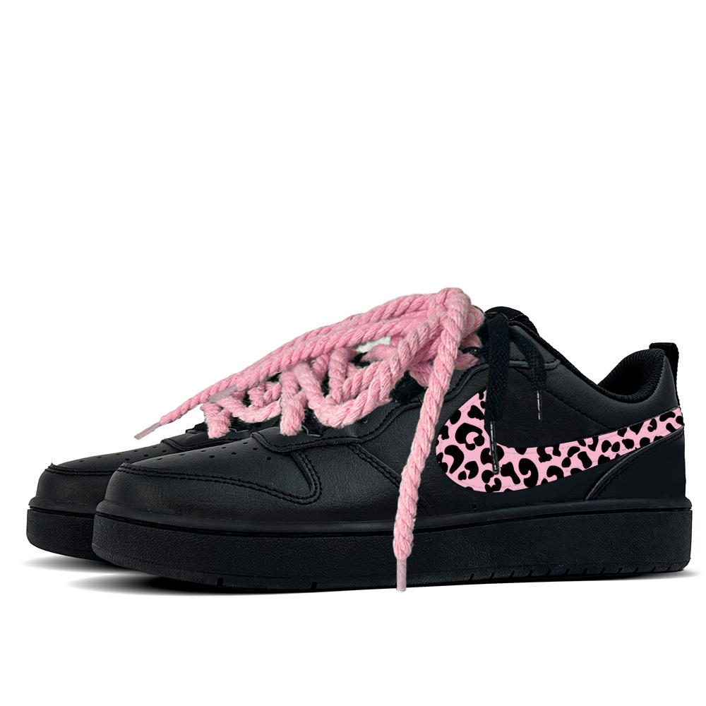 Nike Court Borough Pink Leopard Knot Leather Abrasion Resistant Slip Resistant Low top Kids' Skateboarding Shoes Black — фото 4