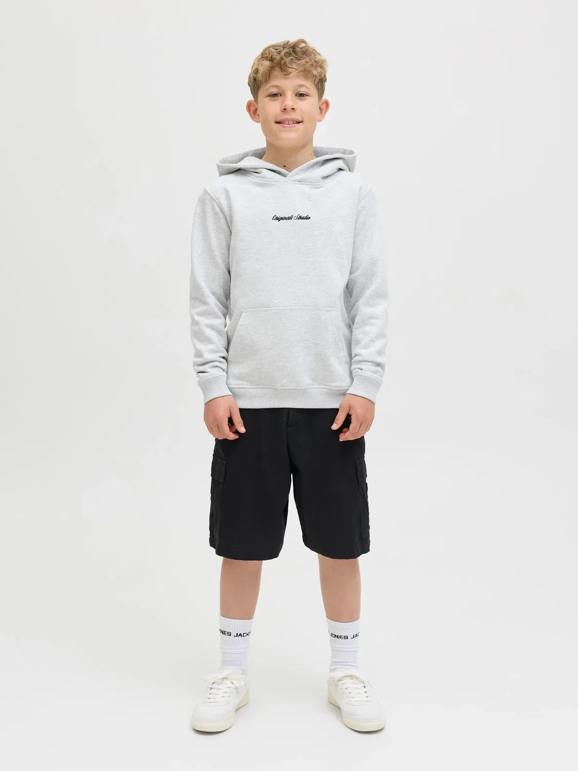Капюшонный свитер из белого меланжа, JACK & JONES Junior, белый меланж — фото 4