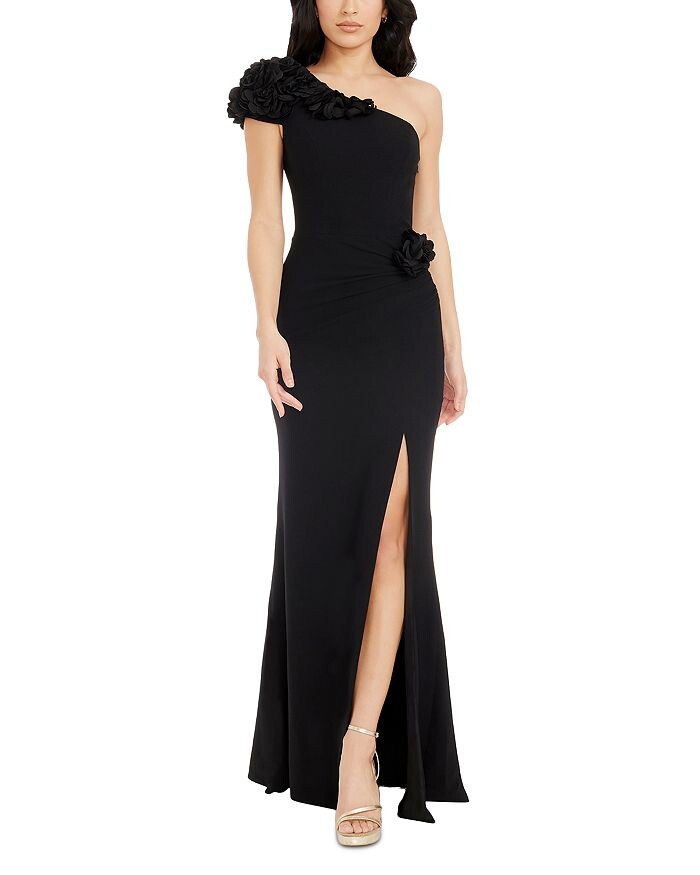 

Dress the Population Платье на одно плечо с розеткой Aubrielle, черный
