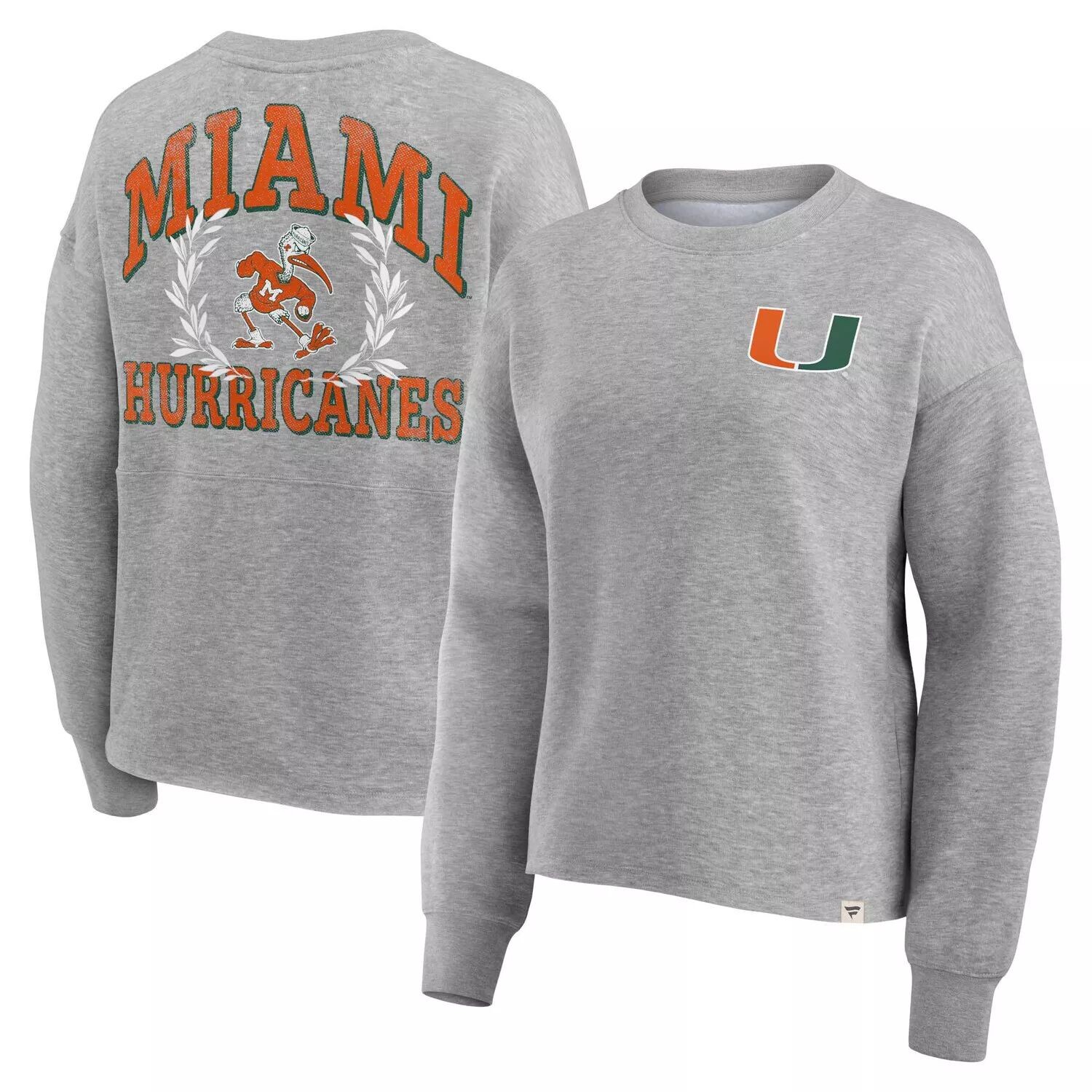 

Женский пуловер Fanatics с логотипом Heather Grey Miami Hurricanes Ready Play Crew Fanatics