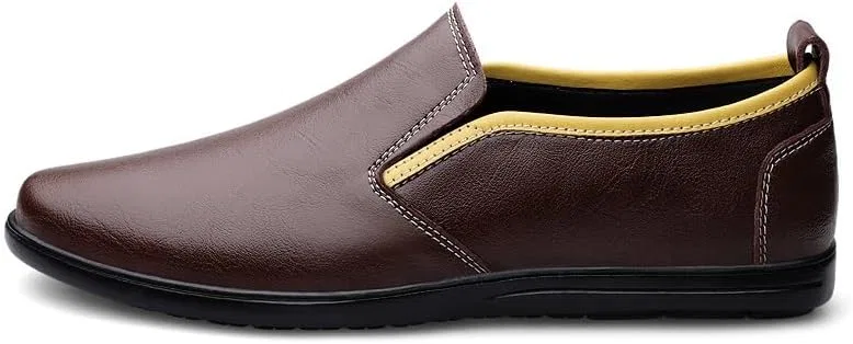 Лоферы кожаные, двухцветные, без бренда, модель Men's Loafers, коричневый SayfuR — фото 4