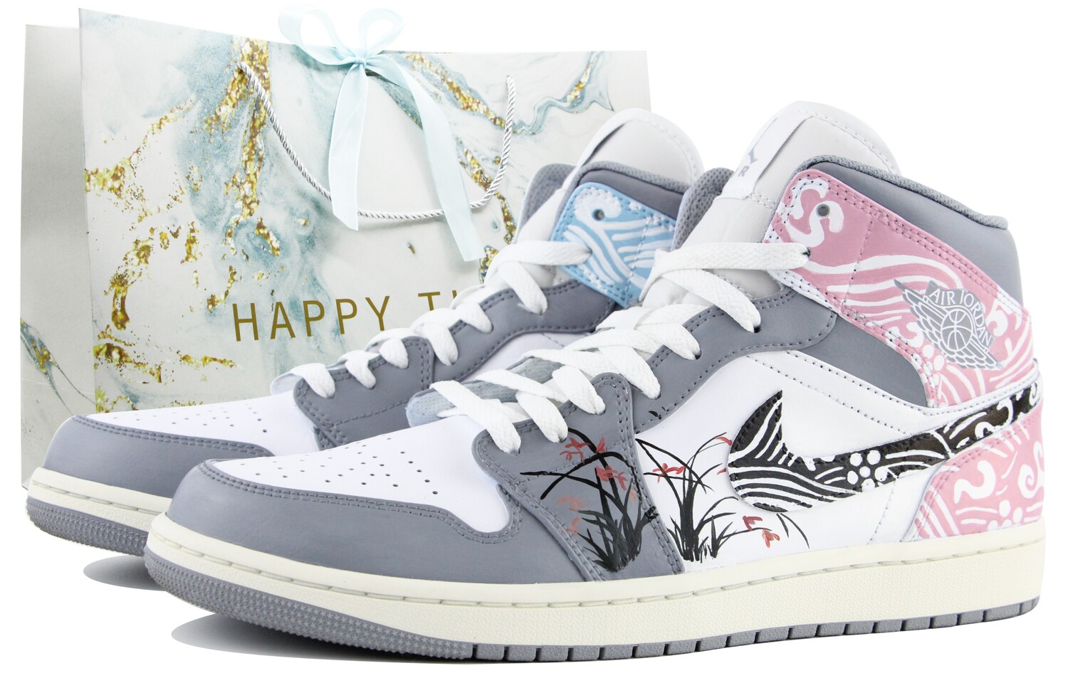 

Кроссовки Air Jordan 1 Vintage Basketball Shoes Men Mid-Top Blue Pink Gray