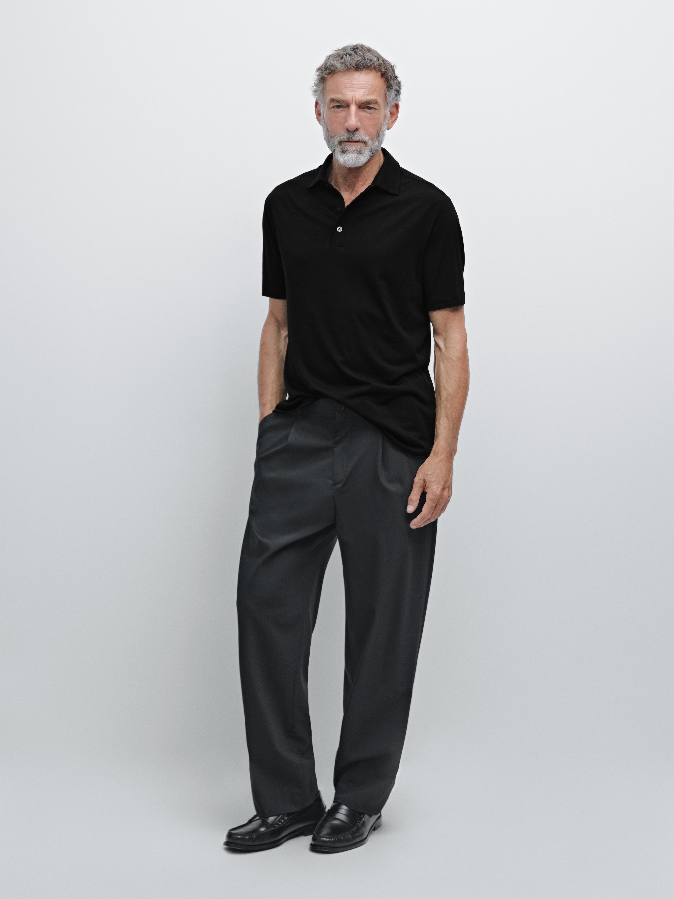 

Рубашка-Поло с короткими рукавами из шерстяной смеси Massimo Dutti, черный