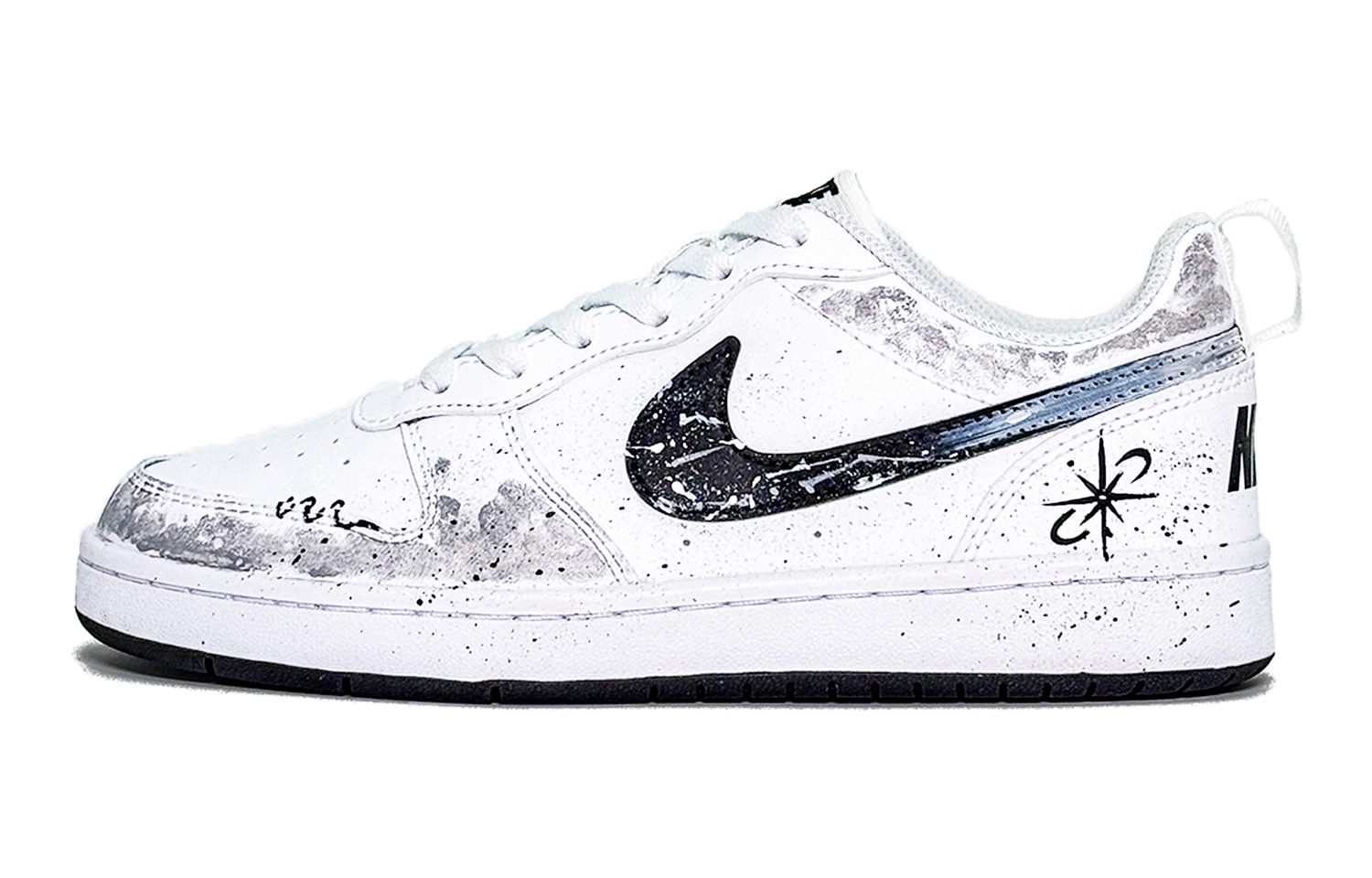 

Nike Кроссовки для скейтбординга Court Borough Ink White Star Trail Abrasion Resistant Breathable Low top для детей, черно-белые