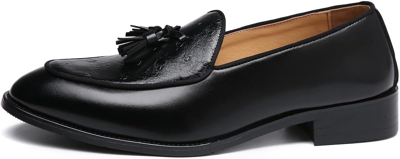 Мокасины Santimon Mens Penny Loafers для повседневной носки, вождения, выпускного и свадьбы, с бахромой, на плоской подошве, черные и коричневые, черный — фото 2