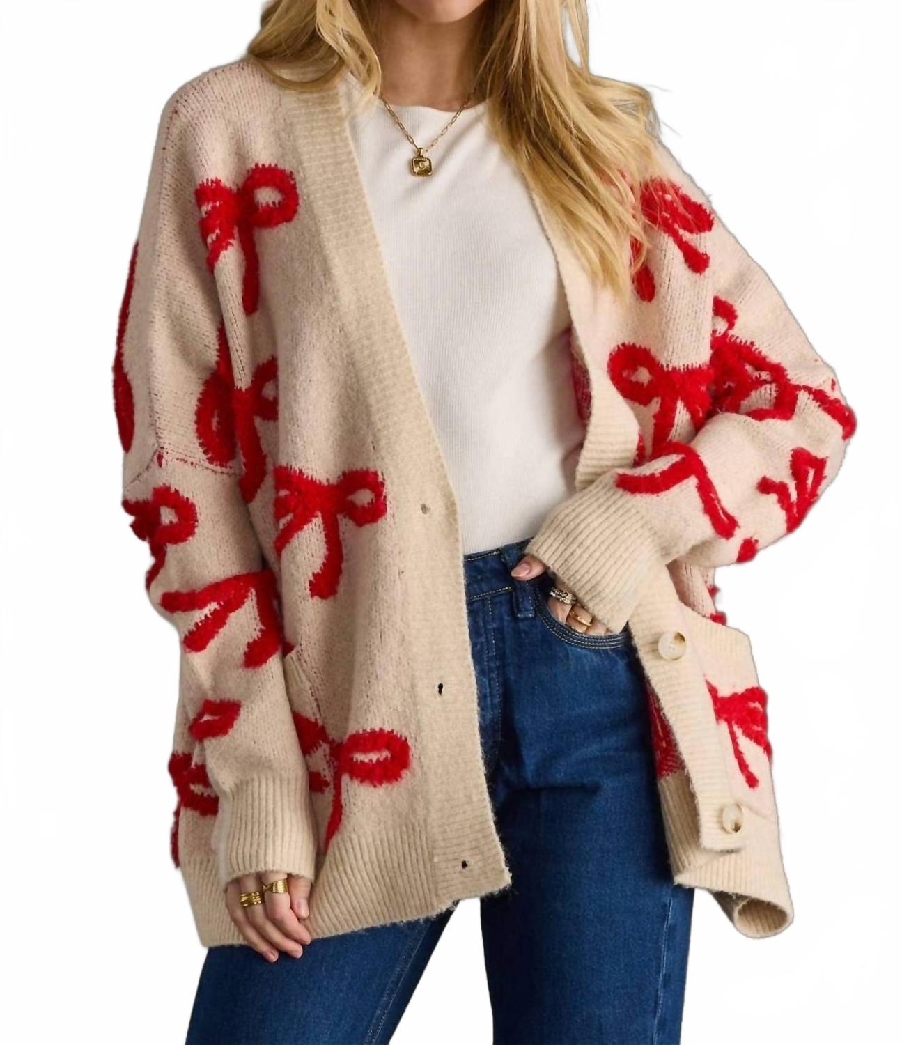 

Panache Apparel Кардиган с бантом, бежево-красного цвета