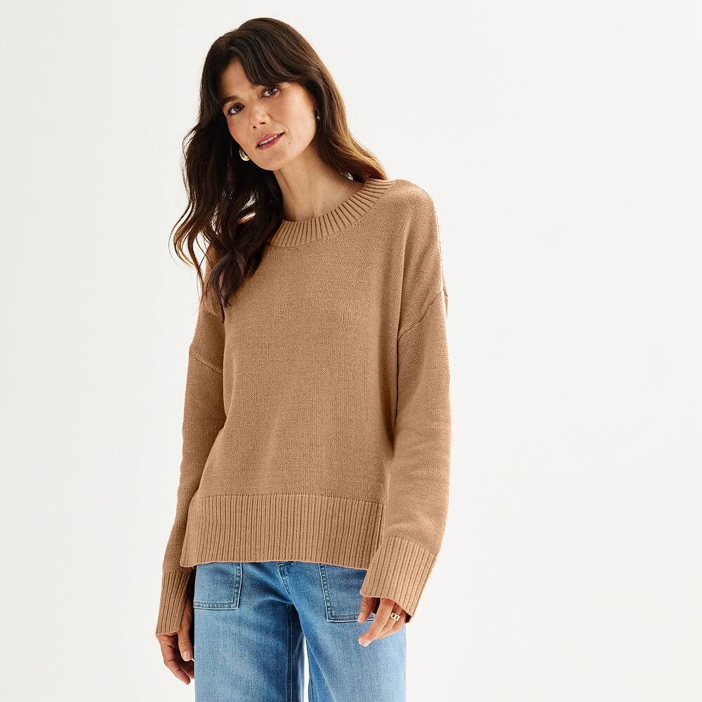 

Женский свитер Sonoma Goods For Life с круглым вырезом и боковыми разрезами, цвет Barric Beige