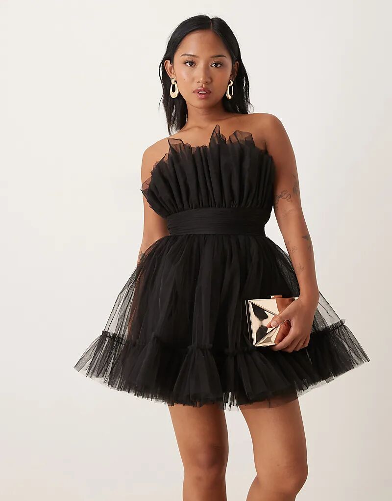 

Мини-платье-бандо с кружевом и бисером, миниатюрное, черного цвета