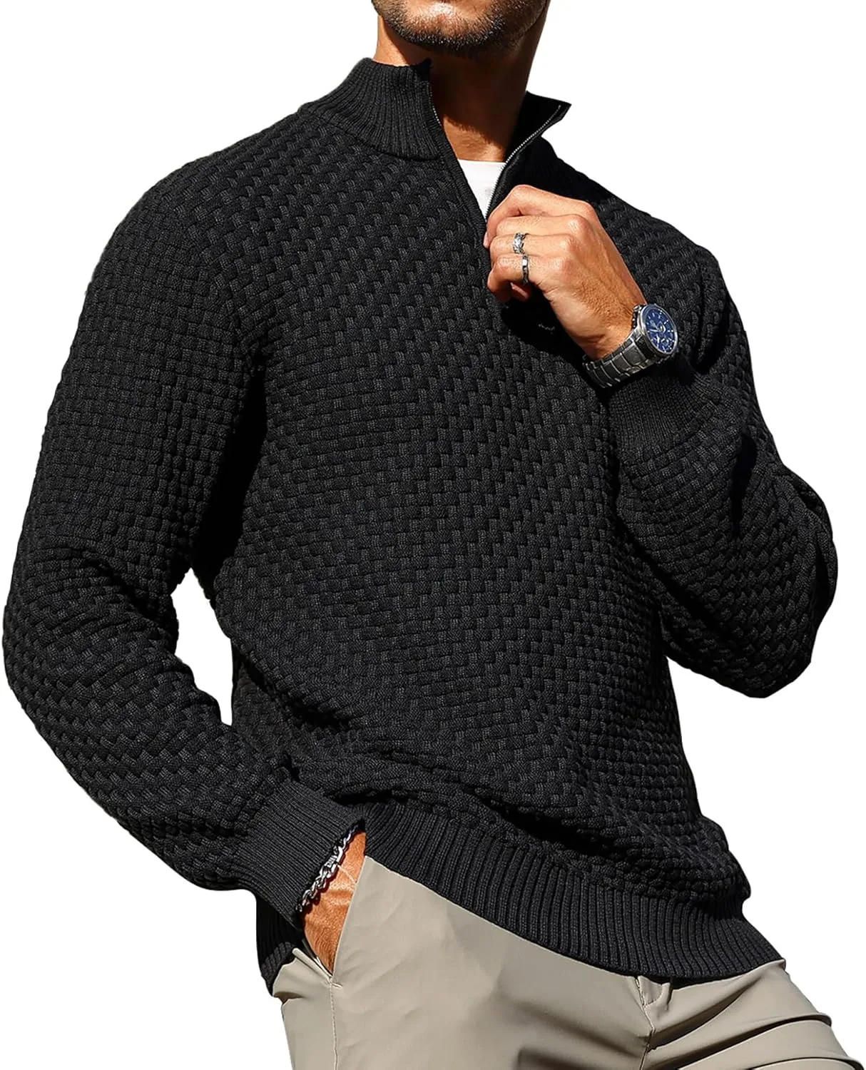 

Мужской свитер Zaitun с молнией на четверть и воротником-стойкой