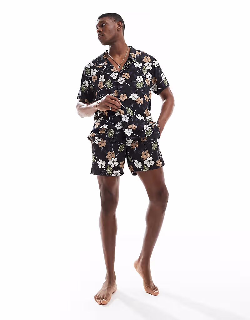 

Рубашка Boss coord с короткими рукавами и цветочным принтом, черная Boss Orange