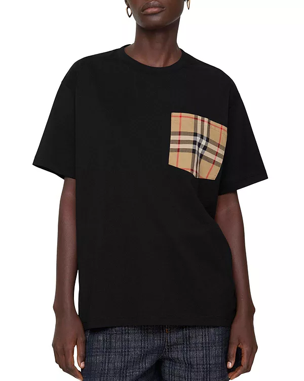 

Хлопковая футболка в клетку с карманом Burberry, черный