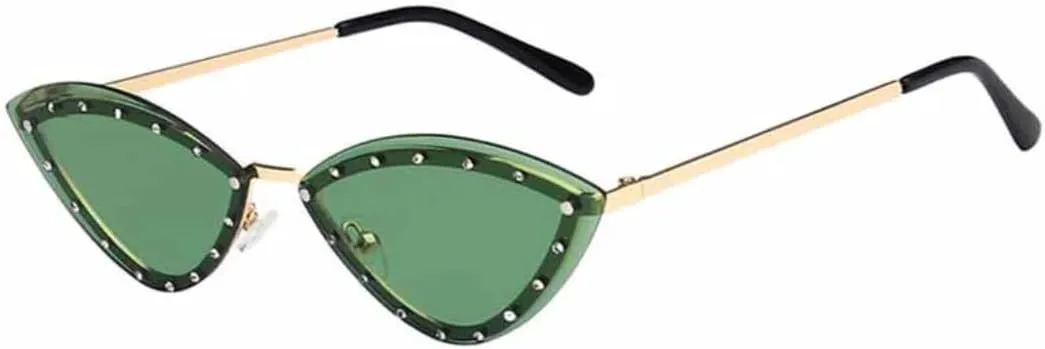 

Солнцезащитные очки «кошачий глаз» из сплава, без оправы, с кристаллами, блестящие, женские, уникальные, элегантные, зеленые, со стразами VVTWSSW, Gold Green