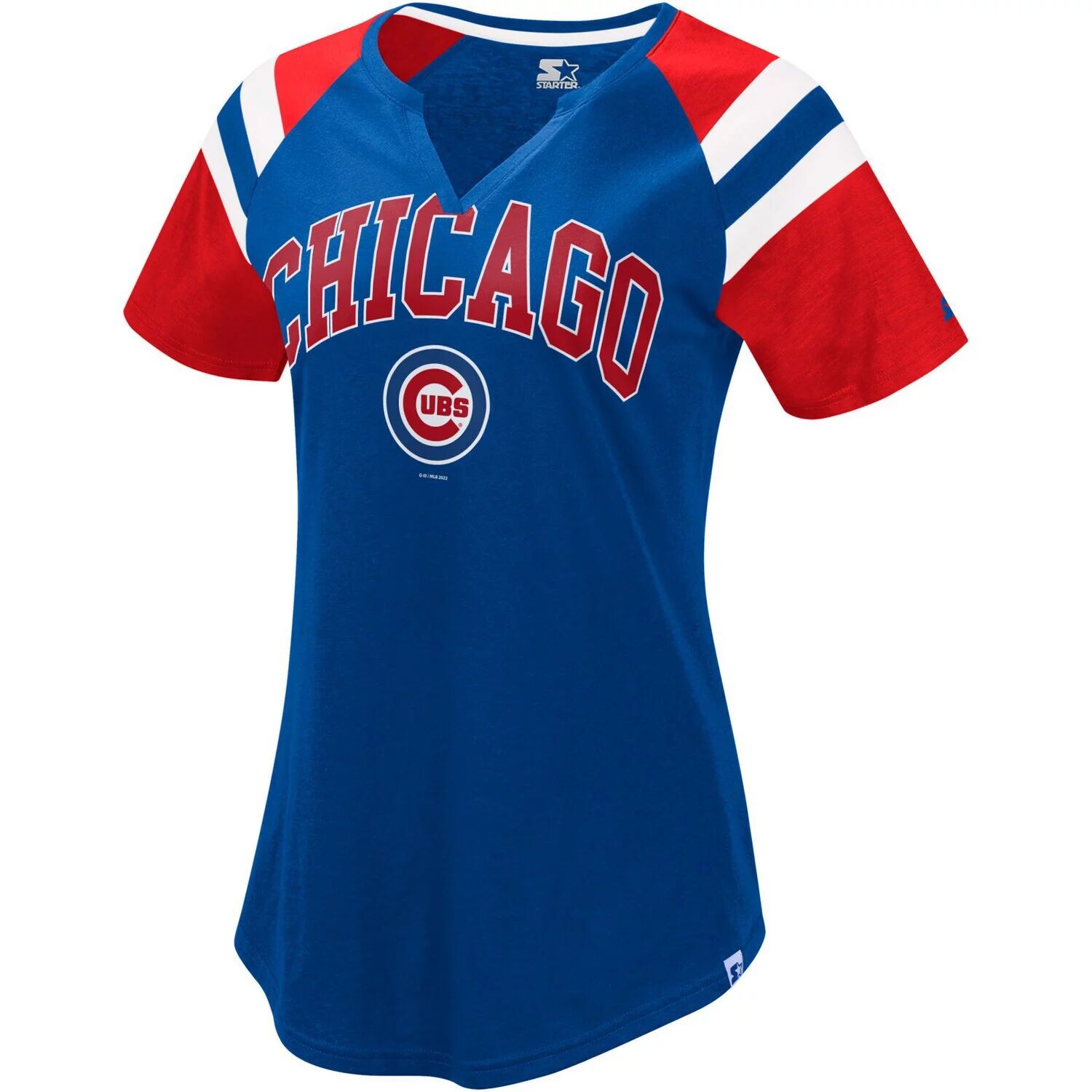 

Женская футболка Starter Royal/Red Chicago Cubs Game с вырезом реглан Starter