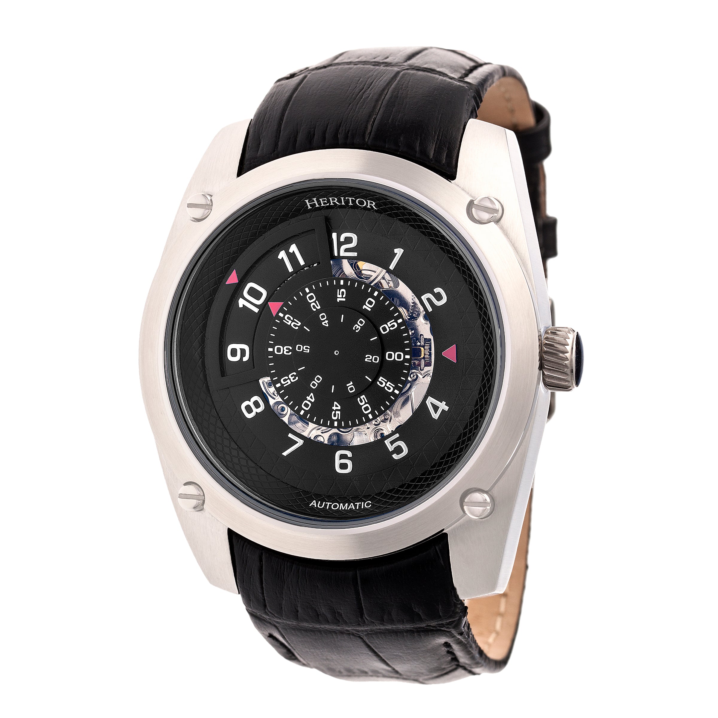 

Часы Daniels Semi-Skeleton с кожаным ремешком Heritor Automatic, серебряный