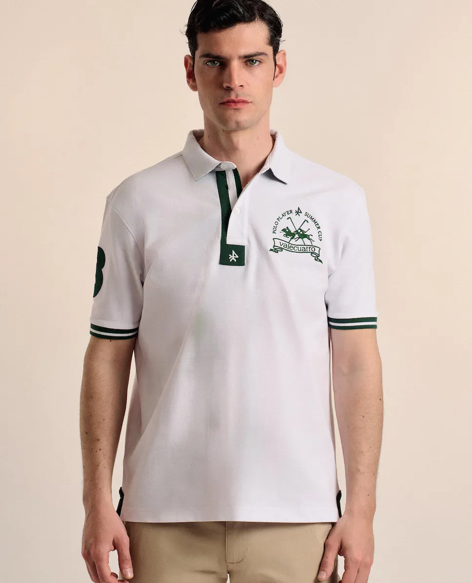 

Классическая мужская поло из пике с коротким рукавом Valecuatro, белый