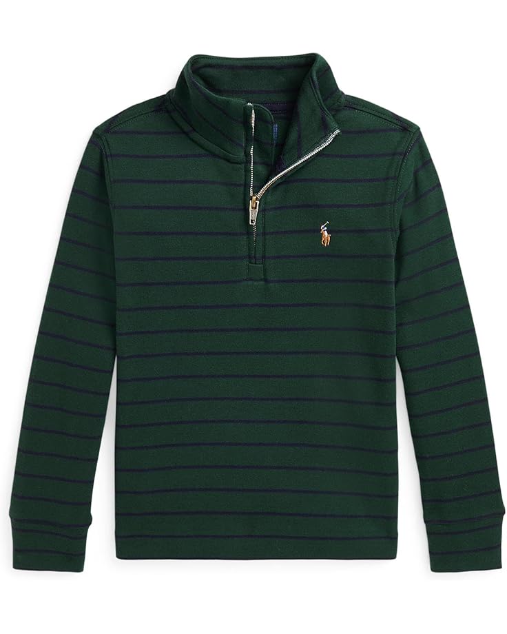 

Свитер Polo Ralph Lauren Kids Striped Cotton Quarter-Zip Pullover, цвет College Green/Rl Navy