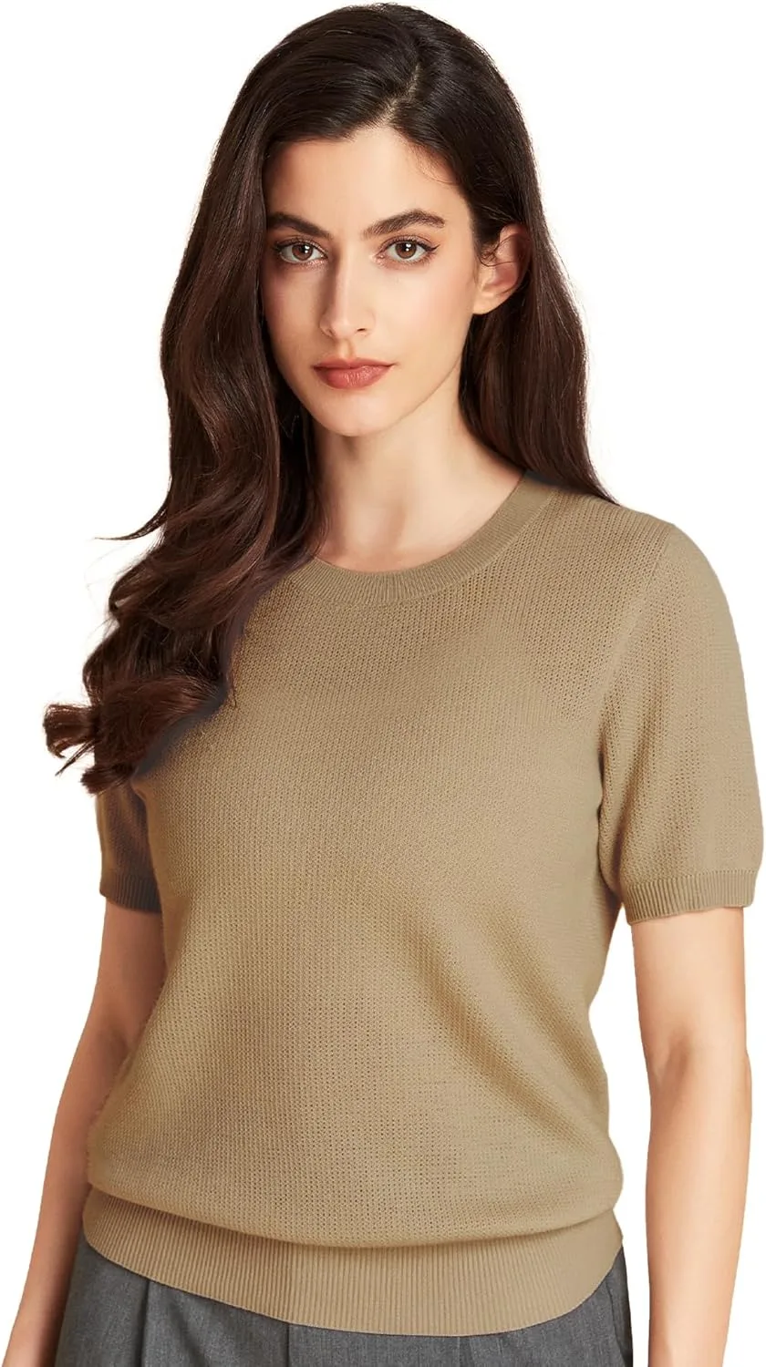 

Женская футболка GreenMount с коротким рукавом из кашемира и мериносовой шерсти