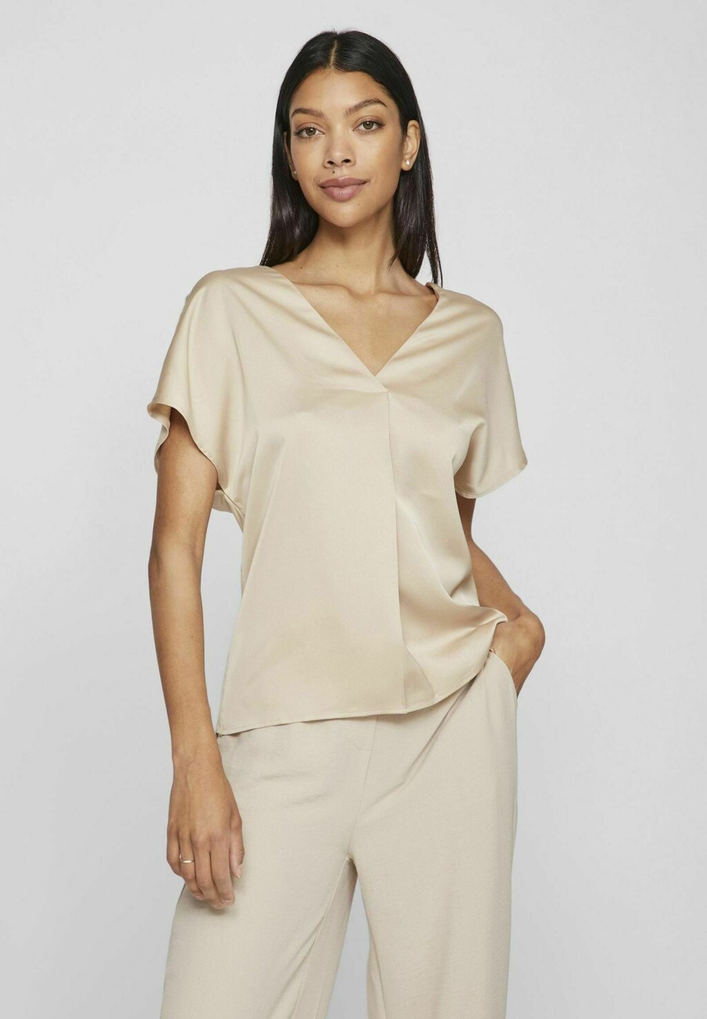 

Базовая футболка VIELLETTE V-NECK NOOS VILA, бежевый
