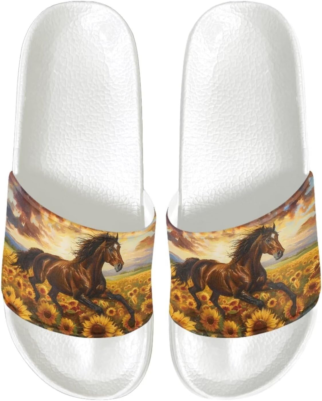 

Мужские сандалии с противоскользящей подошвой, ультракомфортные шлепанцы, легко надеваются, быстро сохнут, для душа, ванны, спа и бассейна, легкие шлепанцы с открытым носком Psesaysky, Sunflower Horse