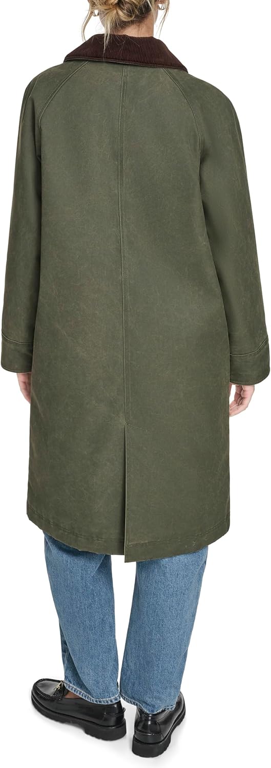 Женская длинное куртка Levi's с вощеным эффектом и клетчатой подкладкой, Dark Olive — фото 4