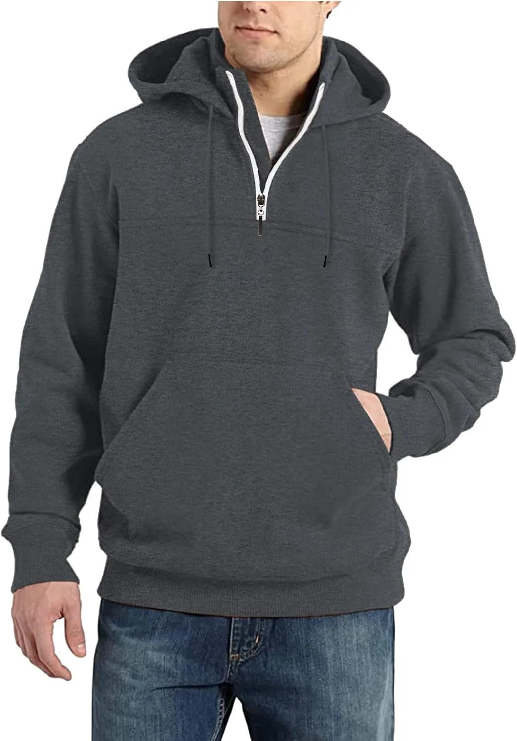 

Wankang мужская худи с молнией на четверть, оверсайз, утепленная зимняя куртка с карманами