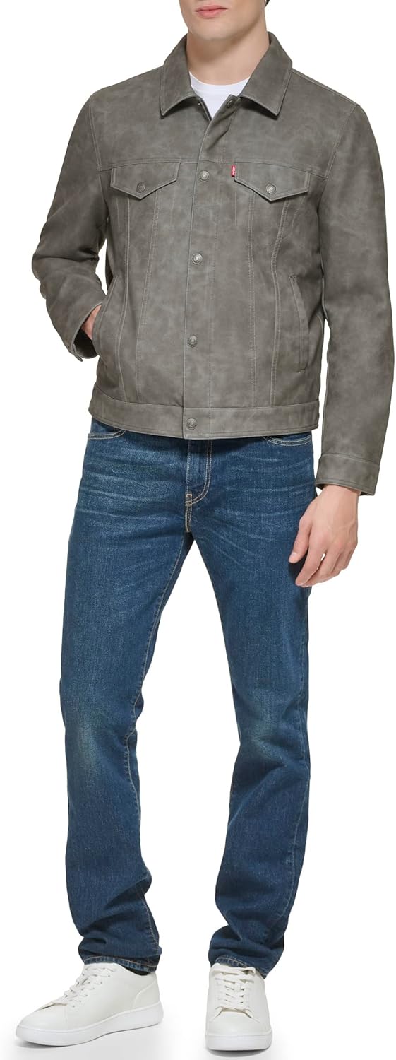 Мужская классическая куртка дальнобойщика Levi's из искусственной кожи, New Light Grey — фото 3
