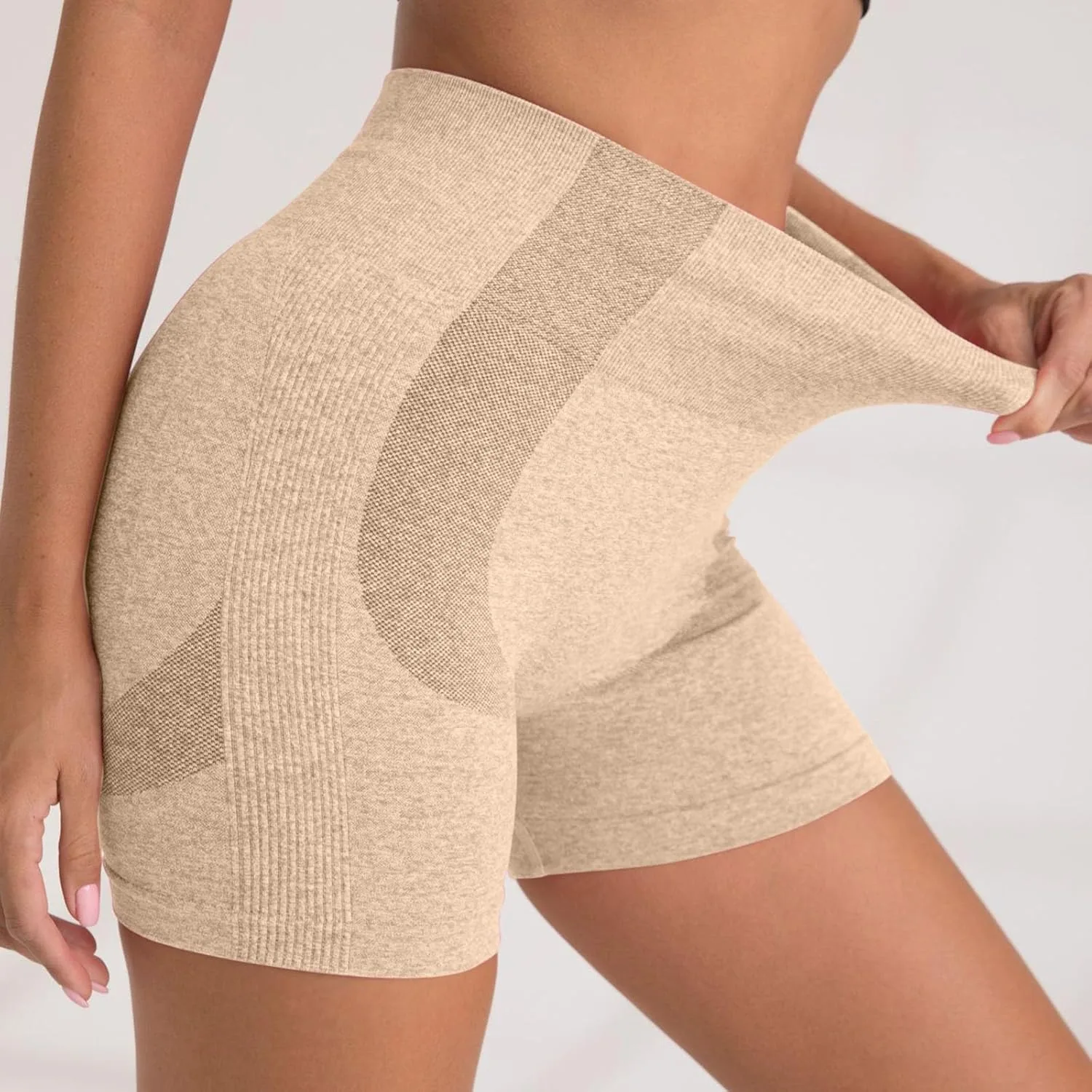 Женские бесшовные спортивные шорты High Waist Smoothing Soft Yoga Exercise Short Legging Generic, бежевый — фото 2