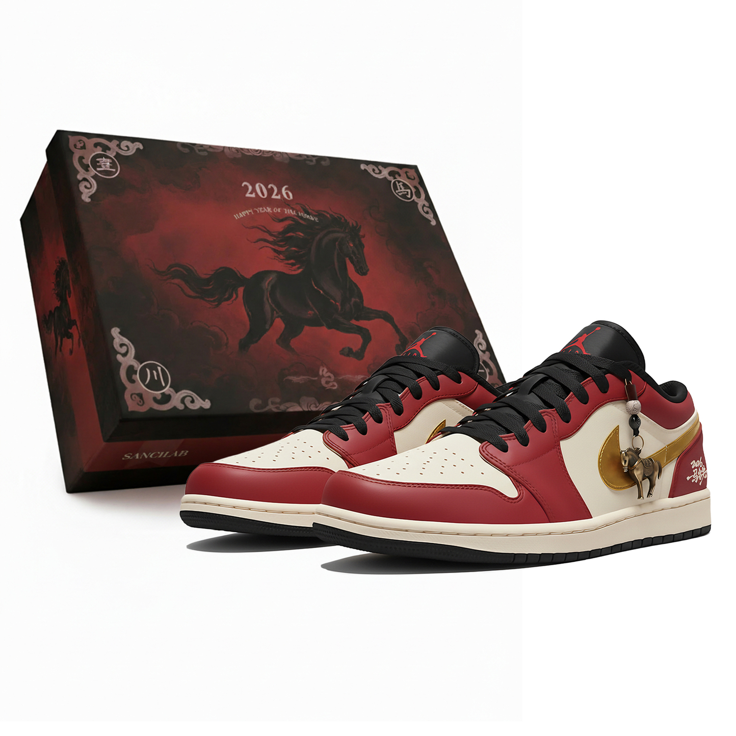 

Air 1 LOW Three Times Lab, Horse Year Limited Edition, Leading The Way, Box Abrasion Resistant Low top Jordan, красный