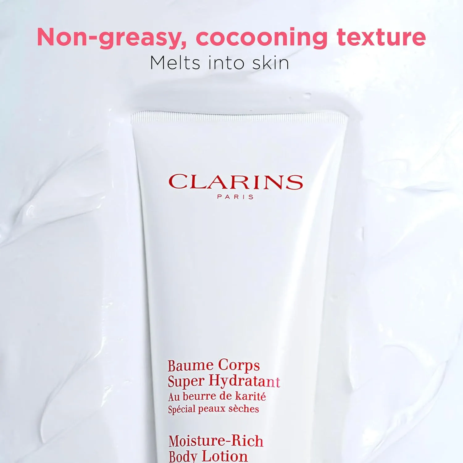 Clarins Moisture-Rich Body Lotion, интенсивно увлажняет, питает, смягчает и разглаживает, нежирная и быстро впитывается, 88% натуральных ингредиентов, крем для тела с маслом ши, для сухой кожи — фото 4