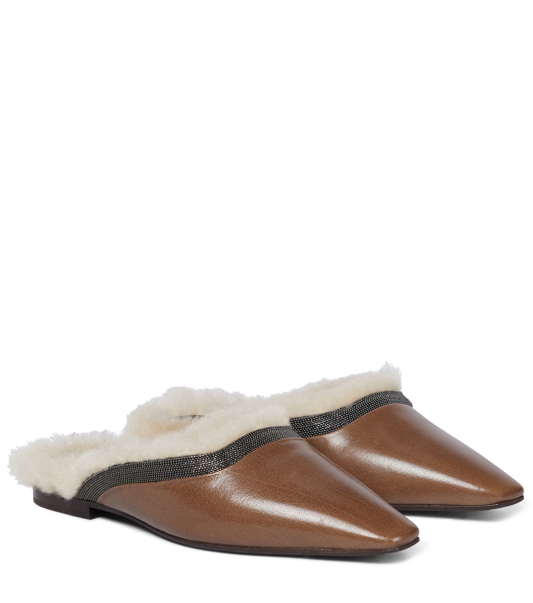 Тапочки из кожи и овчины Brunello Cucinelli, Medium Brown