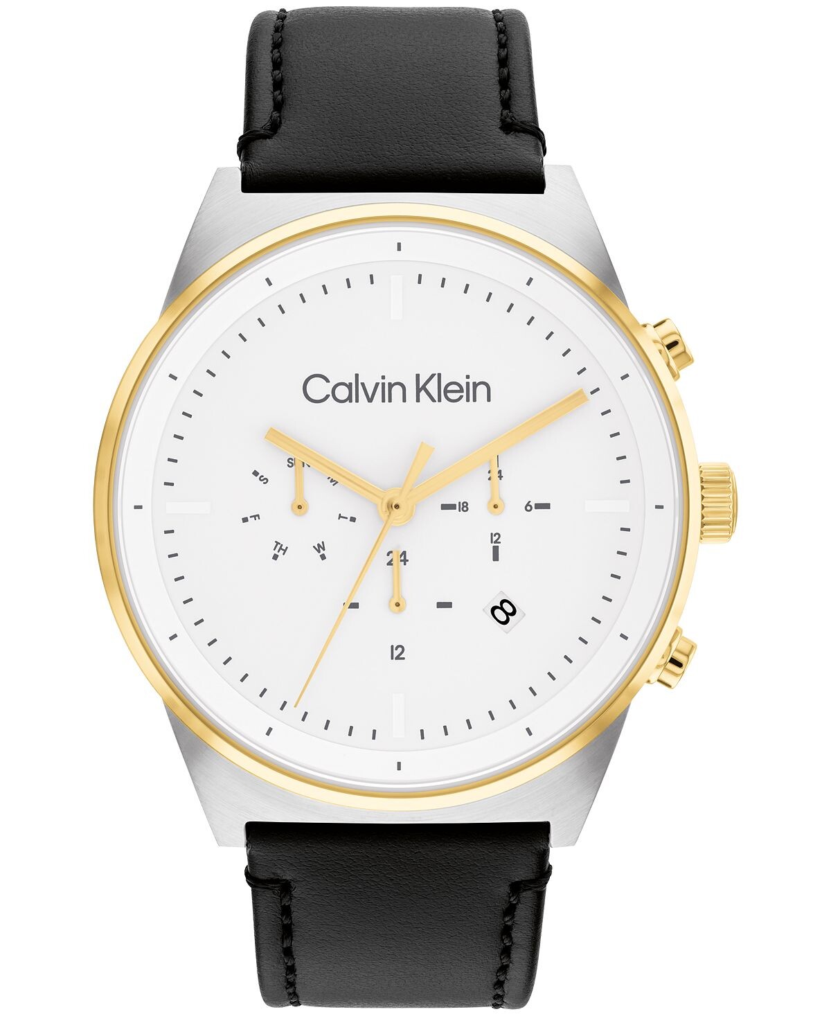 

Мужские часы с черным кожаным ремешком, 44 мм Calvin Klein