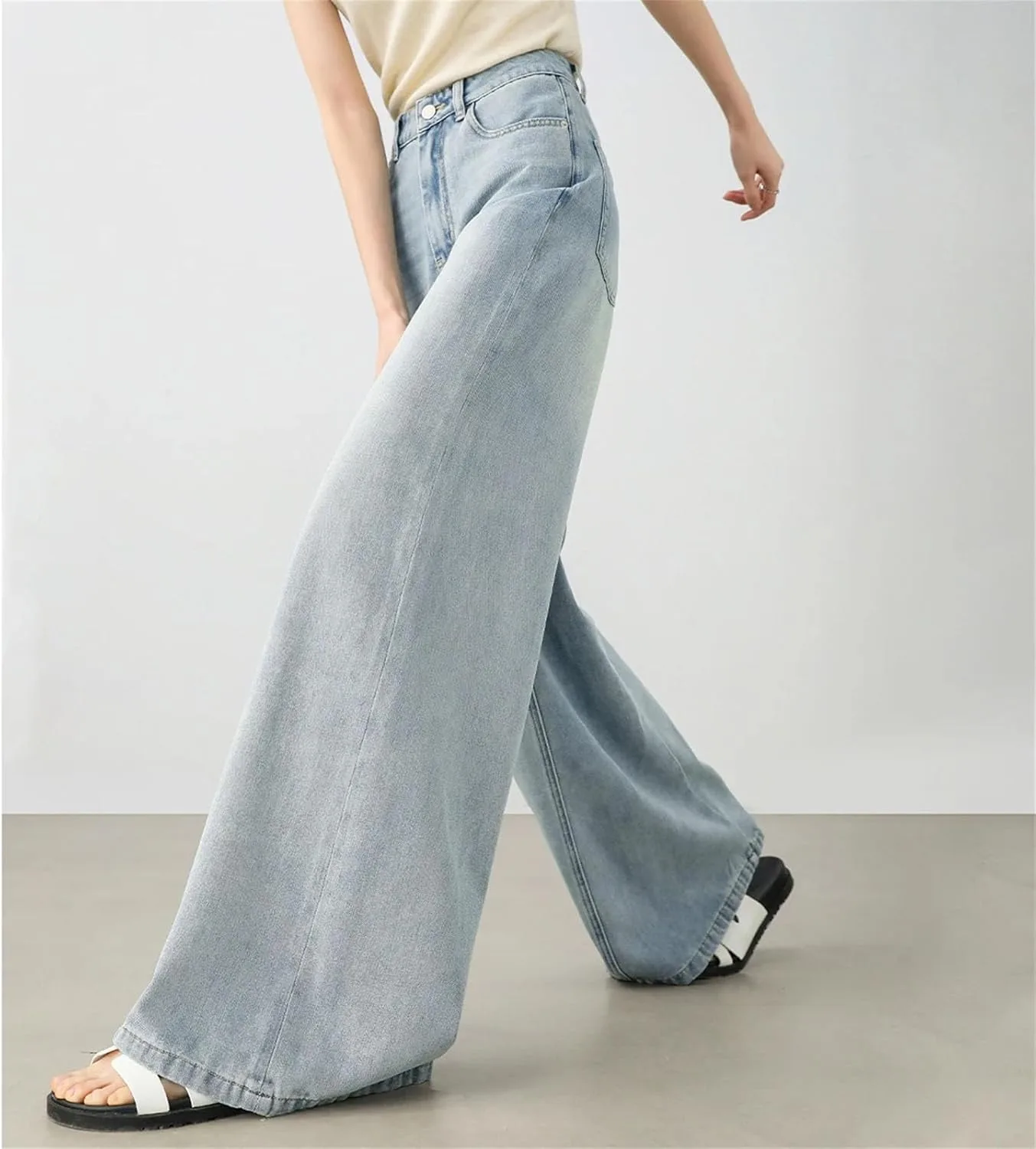Женские джинсы Cotton Jeans Fashion Straight высокие с карманами — фото 4