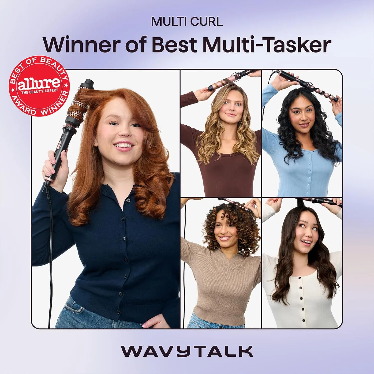 Набор для укладки волос Wavytalk Multi Curl 5-в-1 с термощеткой Wavytalk, Pink — фото 2
