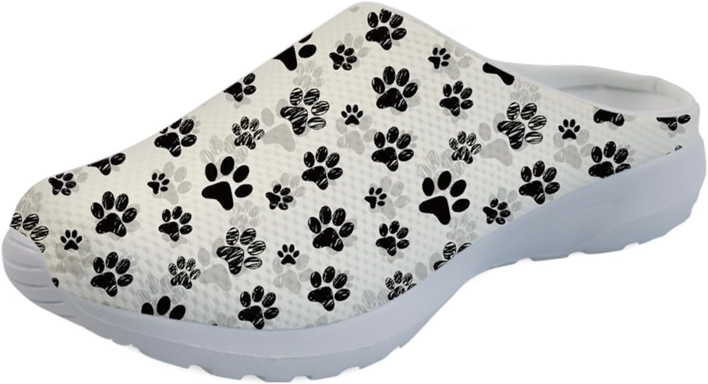 

Кроссовки Forchrinse Blue Dolphin для женщин с эластичной вставкой, мужские садовые сабо с поддержкой свода, повседневная обувь, тапочки для дома, сандалии, легкие, Black Dog Paw Print